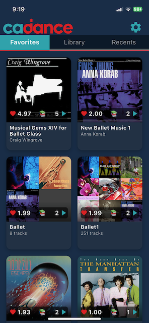 Cadance library view featuring album artwork